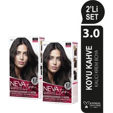 NEVATON 2 x 2'Lİ SET 3.0 KOYU KAHVE Kalıcı Krem Saç Boyası Seti (4 boya + 4 oksidan)
