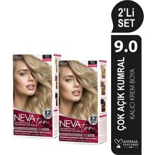 NEVATON 2 x 2'Lİ SET 9.0 ÇOK AÇIK KUMRAL Kalıcı Krem Saç Boyası Seti (4 boya + 4 oksidan)