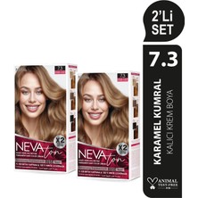 Nevaton 2 X 2'Li Set 7.3 Karamel Kumral Kalıcı Krem Saç Boyası Seti (4 Boya + 4 Oksidan)
