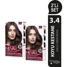 Nevaton 2 X 2'Li Set 3.4 Koyu Kestane Kalıcı Krem Saç Boyası Seti (4 Boya + 4 Oksidan)
