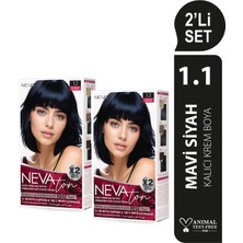 Nevaton 2 X 2'Li Set 1.1 Mavi Siyah Kalıcı Krem Saç Boyası Seti (4 Boya + 4 Oksidan)