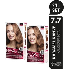 Nevaton 7.7 Karamel Kahve Kalıcı Krem Saç Boyası Tüm Saçlar İçin Renk Yoğunlaştırıcı Set
