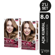 NEVATON 2 x 2'Lİ SET 8.0 AÇIK KUMRAL Kalıcı Krem Saç Boyası Seti (4 boya + 4 oksidan)