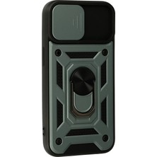  iPhone 15 Kılıf Pars Lens Yüzüklü Silikon - Yeşil Nemere