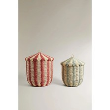 Kırmızı Çizgili Yıldızlı Sepet & Dekoratif Çocuk Odası ve Oturma Odası Düzenleyici