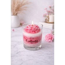 Calinda Candles Pembe Şakayık Tasarımlı Gül Kokulu Renk Geçişli %100 Soya Wax Dekoratif Cam Mum