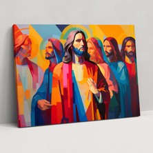 Popcas Isa'nın Son Akşam Yemeği Modern Duvar Sanatı Cesur Grafik Unsurlar Canlı Renkler Kanvas Tablo