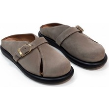 Ne&Ve Shoes Vizon Süet Hakiki Deri Tokalı Kadın Günlük Rahat Sabo Terlik