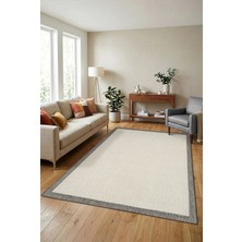 Cinka Home Kaydırmaz Tabanlı Makinede Yıkanabilir Toz Hav Vermez Çerçeveli Sisal 6651 Gri Krem