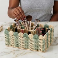 Yeşil Çizgili Sepet Organizer & Çok Amaçlı Makyaj, Mutfak ve Banyo Düzenleyici M