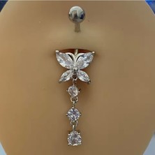 Lunays Paslanmaz Çelik Kelebek Kadın Göbek Piercing Gümüşrenk
