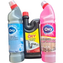 Oxy Banyo Temizleyici + Oxy Lavabo Açıcı + Oxy Hijyenik WC Temizleyici 3’lü Ekonomik Paket – Banyo ve Tuvalet Temizlik Seti