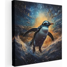 Popcas Yıldızlı Gece Penguen Kanvas Tablo Surrealist Tasarım