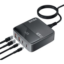 Matechno 65W Gan Hızlı Şarj Adaptörü 1.5mt  2xusb Pd 2xtype-C Laptop Uyumlu LCD Ekranlı