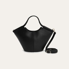 Kadın Siyah Deri Görünümlü Shopper Omuz Çantası