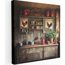 Popcas Rustik Çiftlik Kanvas Tablo - Huzurlu Mutfak Duvar Sanatı Dekorasyonu - Rustik Horoz Dekor Vintage Mutfak Eşyaları Ev Dekorasyonu