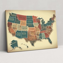 Popcas Vintage Tarzı Amerika Birleşik Devletleri Haritası Duvar Sanatı - Amerika Birleşik Devletleri Haritası Kanvas Tablo Duvar Sanatı Kanvas Tablo Vintage Tarzı Harita