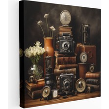 Popcas Retro Fotoğraf Makinesi Kanvas Tablo - Duvar Sanatı Eski Film Ruloları