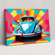 Popcas Volkswagen Beetle Kanvas Tablo - Pop Art Illüstrasyon Duvar Dekorasyonu - Volkswagen Beetle Dinamik Desenler
