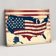 Popcas Vintage Amerika Birleşik Devletleri Haritası Duvar Sanatı - Kartpostal Tasarımı - Amerika Birleşik Devletleri Haritası Kanvas Tablo Ev Dekorasyonu