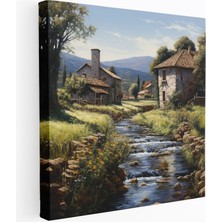 Popcas Eski Taş Köyü Yağlı Boya Kanvas Tablo - Köy Yağlı Boya Eski Taş Evler