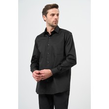 İmza Siyah Sert Yaka Cepli Comfort Fit Classic Pamuklu Gömlek 1004255323