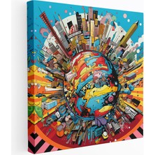 Popcas Yüksek Kaliteli Kanvas Tablo - Pop Art Dünya Haritası - Dünya Haritası Kanvas Duvar Dekorasyonu