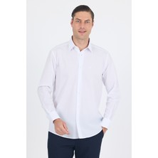 İmza Beyaz Sert Yaka Uzun Kol Cepsiz Comfort Fit Pamuklu Gömlek 1004255287
