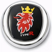 Mega Oto Market Type R Geyik Logolu 8x8 cm 3D Metal Oto Amblem Krom Çerçeveli Universal Araç Arması