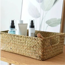 Eternal Sunshine Kulplu Dikdörtgen Hasır Rattan Bambu Organizer & Çok Amaçlı Mutfak, Banyo ve Makyaj Düzenleyici