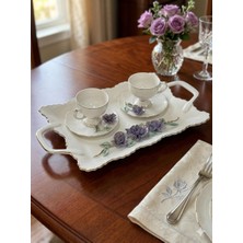 Acar Azuri Porselen Tepsili 2 Kişilik El Yapımı  Fincan Takımı-Mor