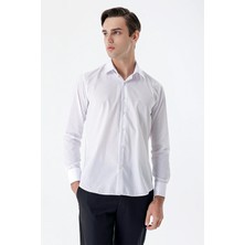 İmza Beyaz Klasik Yaka Uzun Kol Cepsiz Slim Fit Basic Pamuklu Gömlek 1004255059