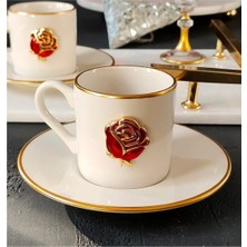 Regna Home Love Roses 12 Parça 6 Kişilik Yaldızlı Porselen Kahve Seti