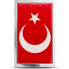 Mega Oto Market Türk Bayraklı Dikdörtgen 3D Metal Araç Amblemi 7x4 cm Krom Çerçeveli Oto Panjur Bagaj Arması Çift Taraflı Bantlı Universal
