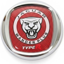Mega Oto Market Jaguar Wander Plus Type R Kırmızı Metal Araç Amblemi Krom Oto Logo Arma (Kırmızı Zeminli)