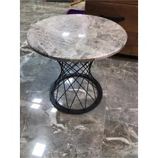 Bergibo Doğal Taş Mermer Sehpa-Yuvarlak Cilalanmış Mermer Taş Sehpa-Gri Emprador