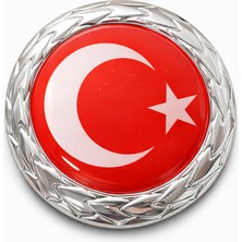 Mega Oto Market Türk Bayraklı Metal Araç Amblemi Krom Desenli Çerçeveli 3D Oto Panjur Bagaj Arması