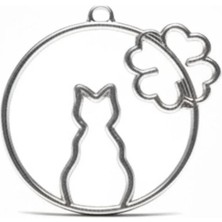 Stonechem 5 Adet Daire Kedi ve Yonca Model Metalik Gümüş Zamak Kolye Ucu 3.5 cm – Epoksi Reçine ve Takı Tasarımı İçin Kaliteli Metal Çerçeve (Paslanmaya Dayanıklı, Takı Yapım Aparatı)