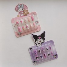 Masal Gurumi Melody Kız Çocuk Takma Tırnak + Kuromi (Kurumi) Kız Çocuk Takma Tırnak