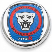 Mega Oto Market Jaguar Wander Plus Mavi Zemin 8x8 cm 3D Metal Oto Amblem Krom Çerçeveli Panjur Bagaj Arması Universal Çift Taraflı Bantlı