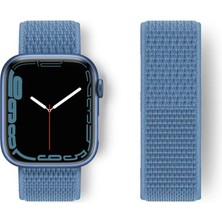 Apple Watch 38MM Hasırlı Cırtcırtlı Kordon - Mavi Nemere