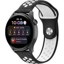  Watch 22MM Spor Delikli Kordon - Siyah-Beyaz Nemere