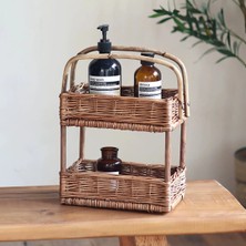 Eternal Sunshine Rattan & Bambu 2 Katlı Organizer & Çok Amaçlı Banyo, Makyaj ve Mutfak Düzenleyici