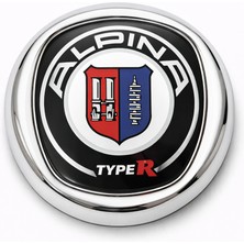 Mega Oto Market Alpina Type R 8x8 cm 3D Metal Oto Amblem Krom Çerçeveli Panjur Bagaj Arması Universal Logo