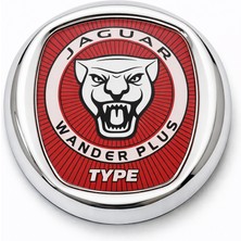 Mega Oto Market Jaguar Wander Plus Type 8x8 cm 3D Metal Oto Amblem Kırmızı Zemin Krom Çerçeveli Universal Arma