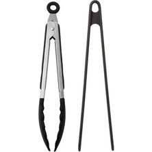 Kittiwake Home Life 2'li Maşa Seti Büyük Boy Komple Silikon Maşa ve Silikon Uçlu Siyah Metal Kızartma Maşası Takımı