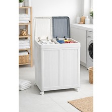 Follow Me Tekerli Çift Bölmeli Çamaşır Sepeti 100LT (Beyaz-Gri)