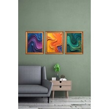 Dijidepo 3'lü Soyut Yağlı Boya Görünümlü Altın Çerçeve Efektli Duvar Folyosu - Uv Baskı Set