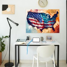 Popcas Pop Art Amerika Birleşik Devletleri Haritası Kanvas Tablo - Amerika Birleşik Devletleri Haritası Ev Dekorasyonu Duvar Dekorasyonu Pop Art Illüstrasyon
