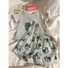 bebexy Hayvan Baskılı Şortlu Takım Gri